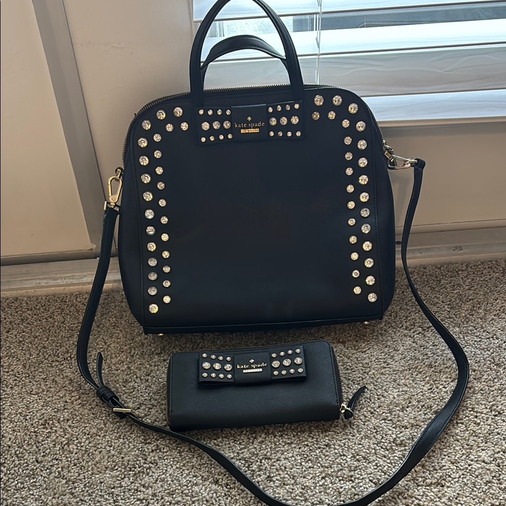 Kate Spade Black Studded Women's Bag and Wallet Set